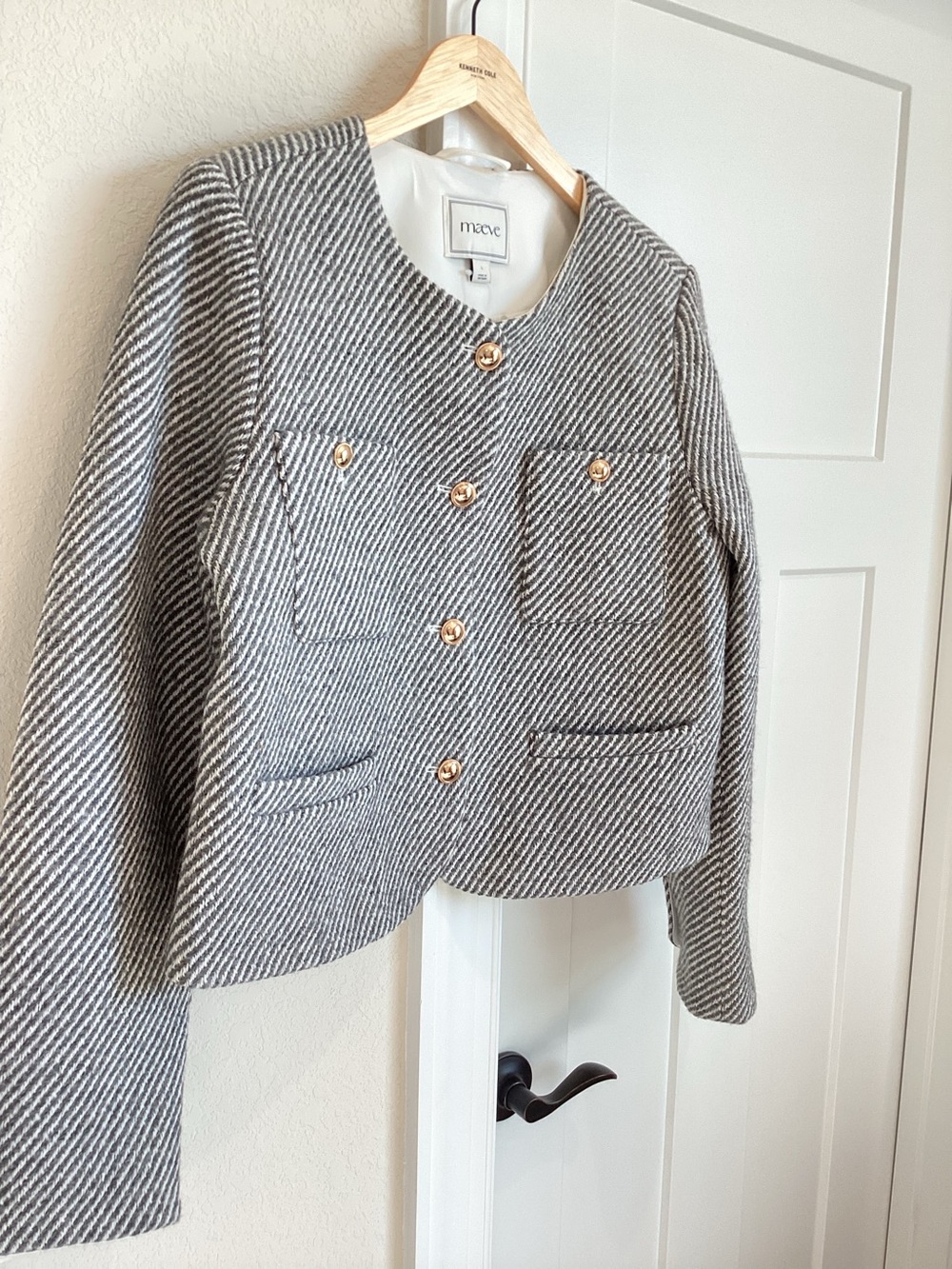 Anthropologie Boxy Wool Blend Lady Jacket Blazer Maeve New Large Stripe - Picture 5 of 15